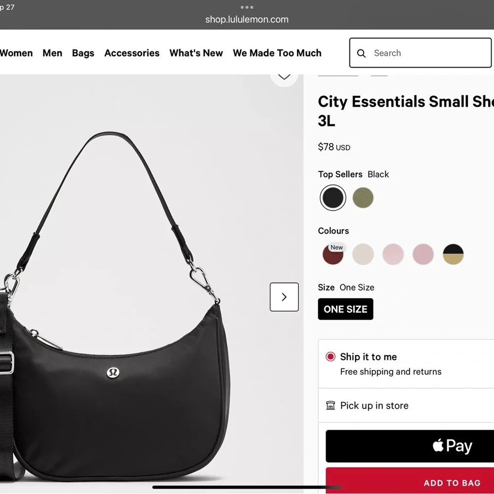 Lululemon Black City Essentials Shoulder Bag 3L - Picture 2 of 4